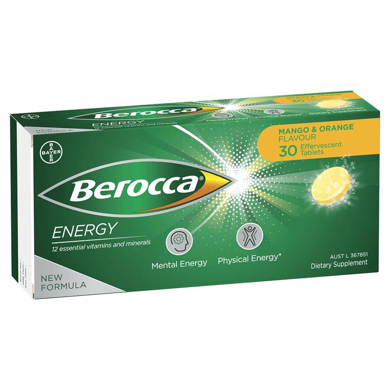 berocca energy vitamin b & c orange and mango flavour 30 pack