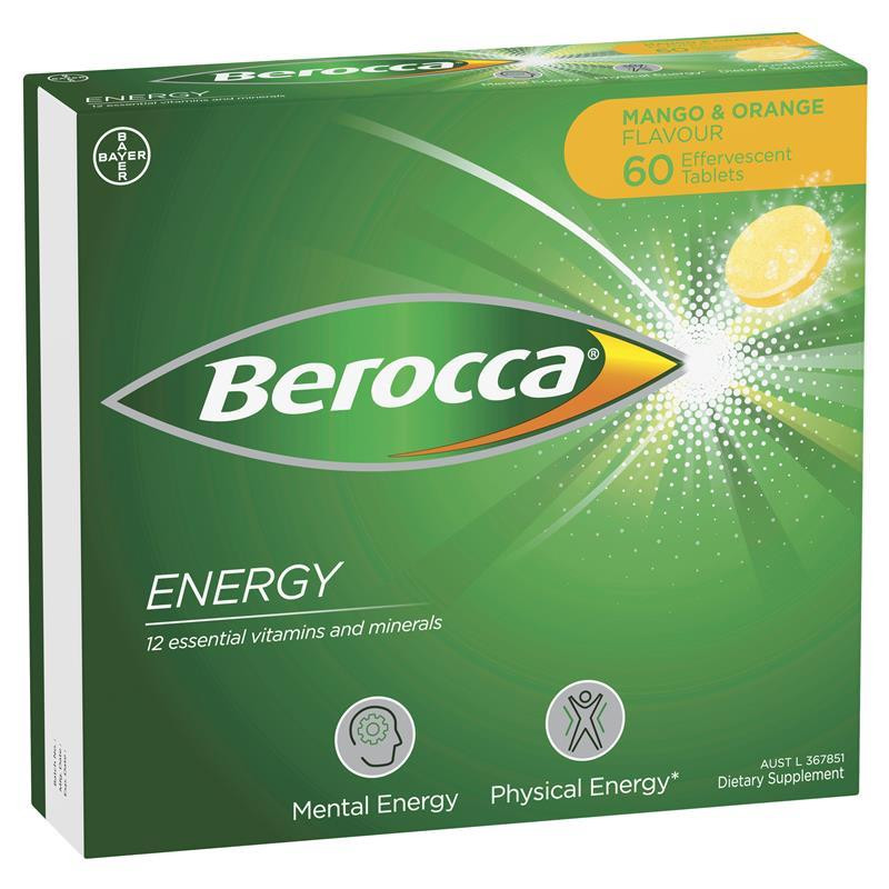 berocca energy vitamin b & c orange and mango flavour 60 pack